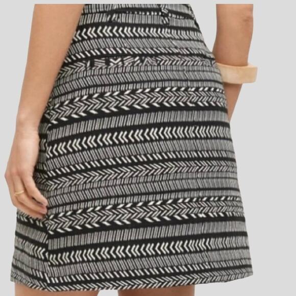 Maeve Anthropologie Striped Button Front Skirt 8 Fieldnotes Black White Tribal - Picture 2 of 15